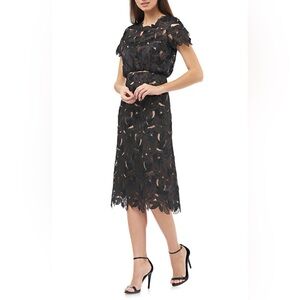 JS Collections Laser Cut Leaf Cocktail Dress Black sz 10